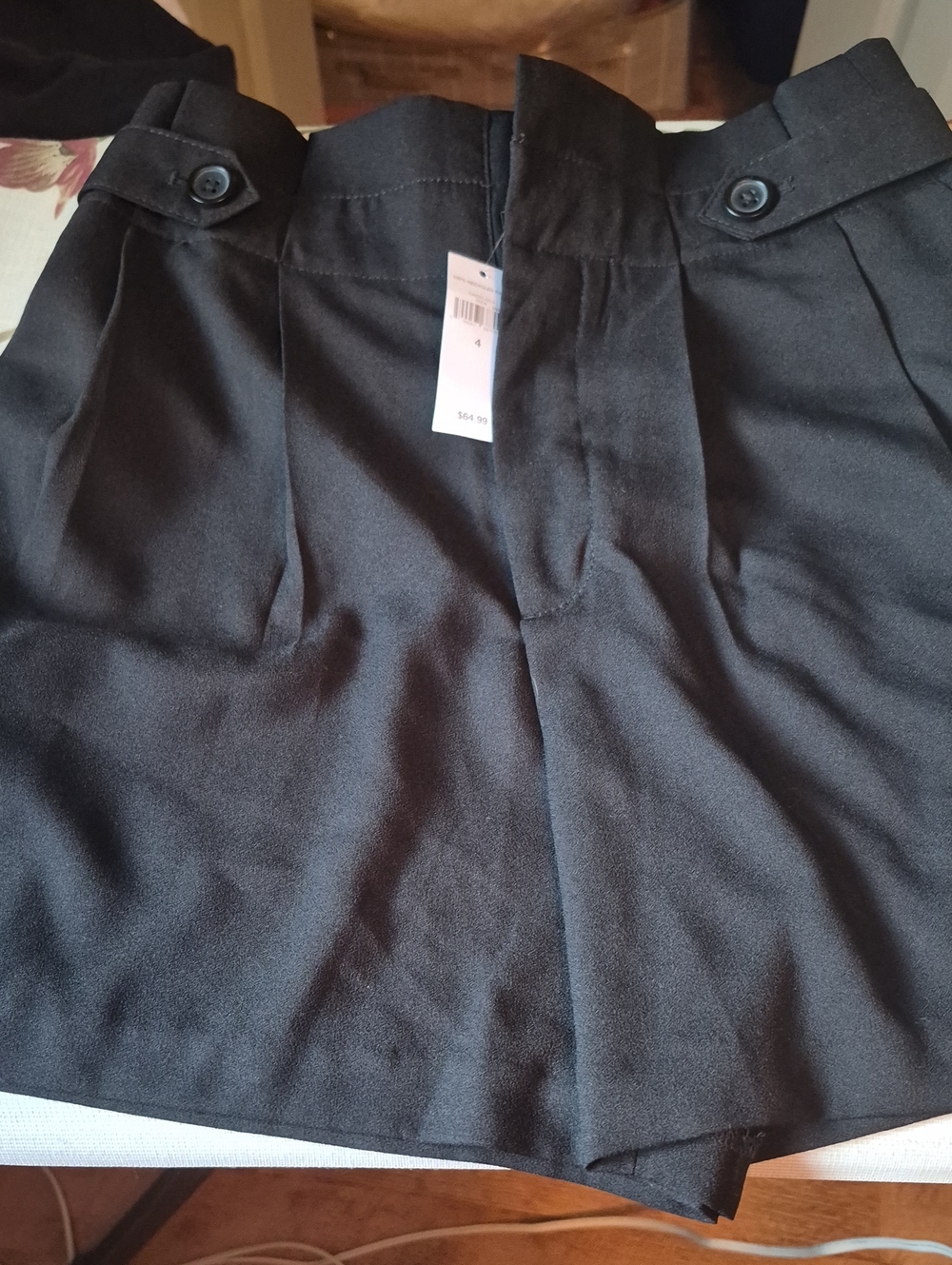 Banana Republic Black Pleated High-Waist Skort with Button Tabs